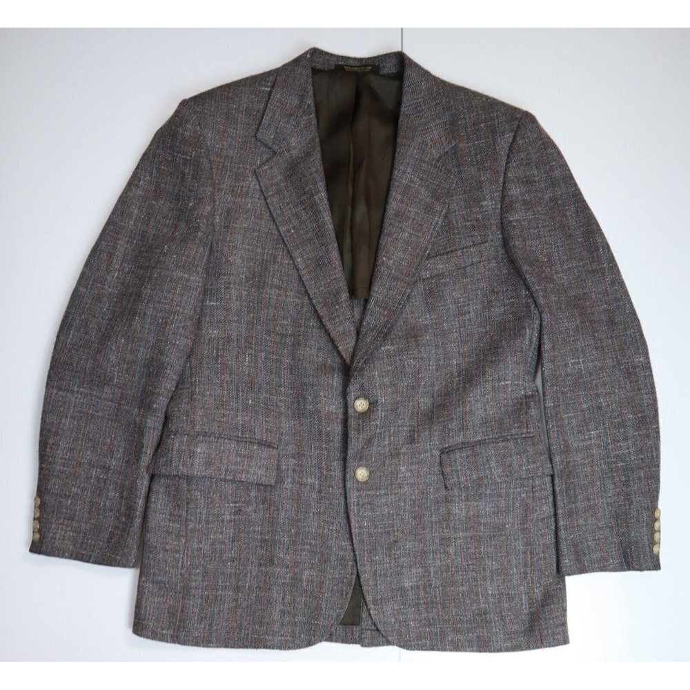 VINTAGE MEN'S BROWN WOVEN BLAZER JACKET - EVAN PICONE - SIZE 42R